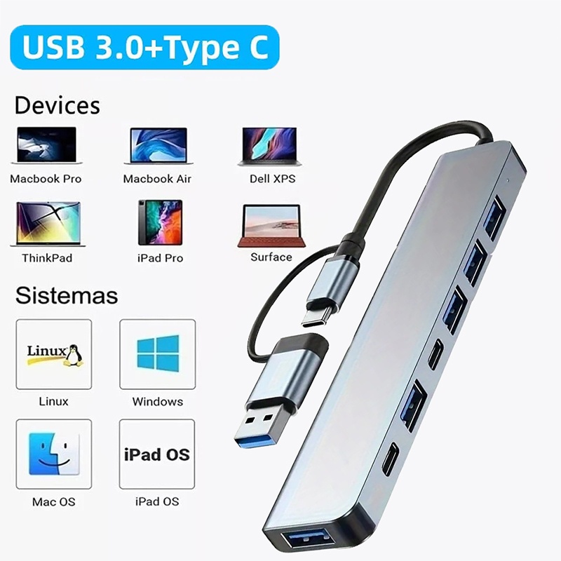 Laptop Accessories Hub - Hub USB3.0 2 en 1, 7